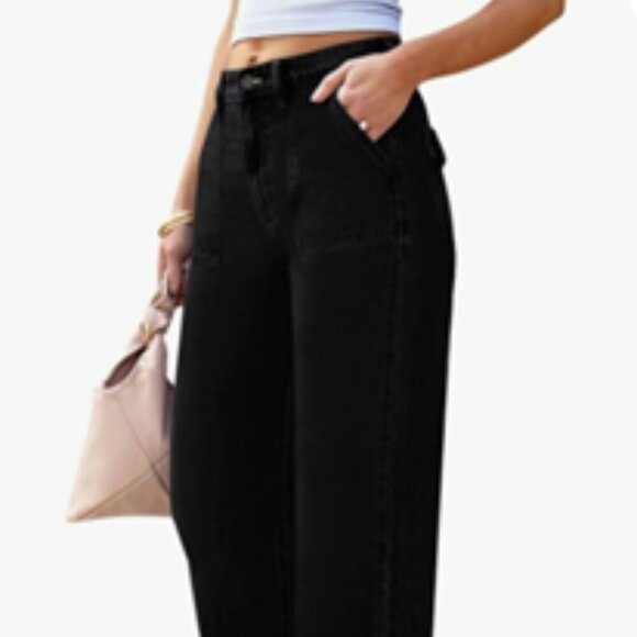 Women's Wide Leg Jeans High Waisted Carpenter Cargo Jeans Casual 90s Y2K Flap - Picture 3 of 4